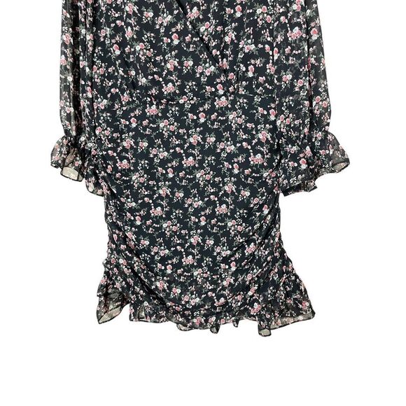 Lulus Estella Black Floral Print Ruched Ruffled Mini Dress Size M - Picture 3 of 11